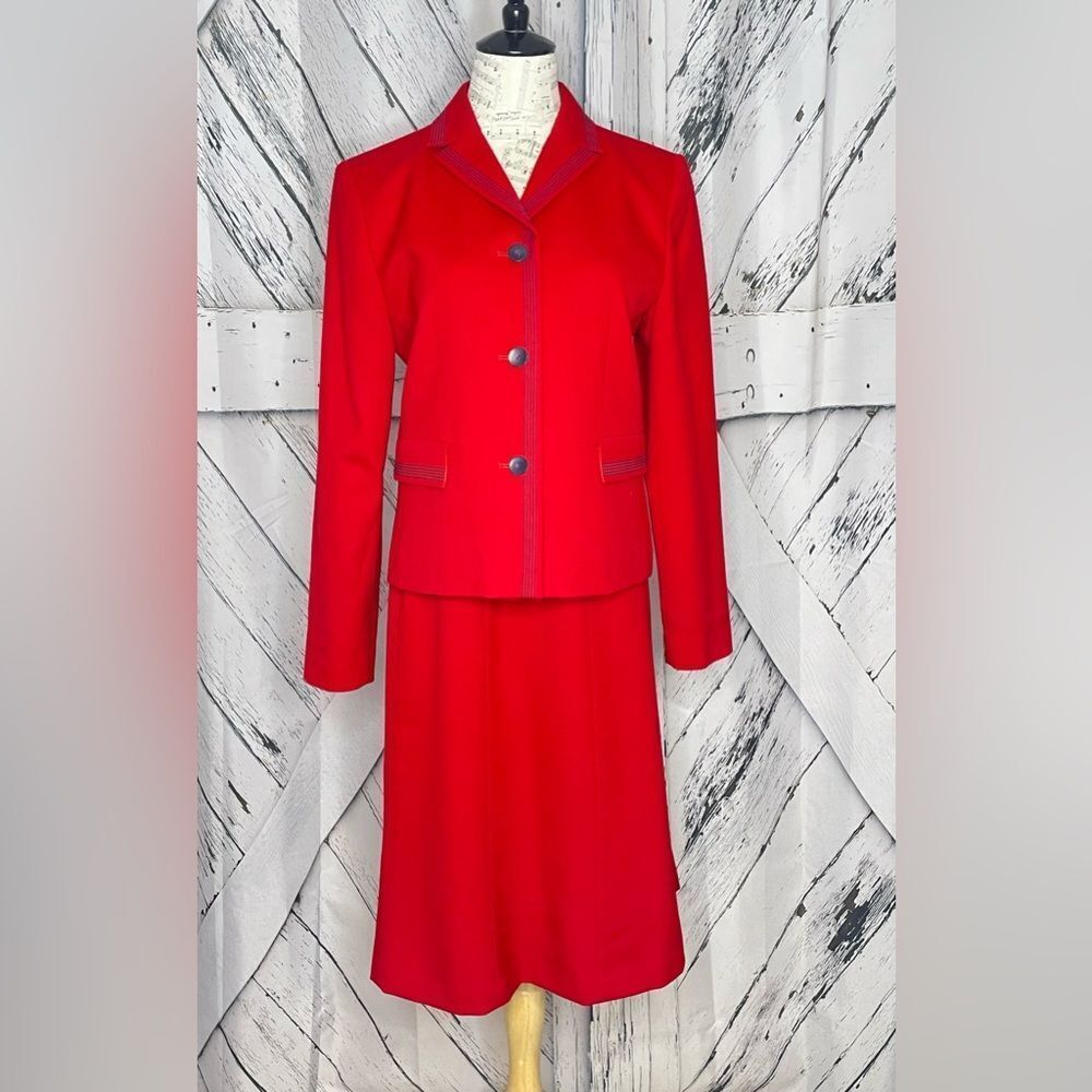 Vintage Pendleton Wool Suit Blazer Skirt Red Size 8